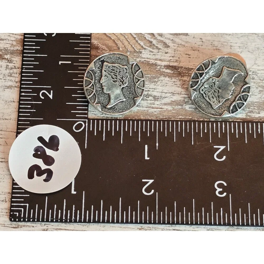 Vintage Roman Coin Style Cufflinks Silver Tone Men's Jewelry #386